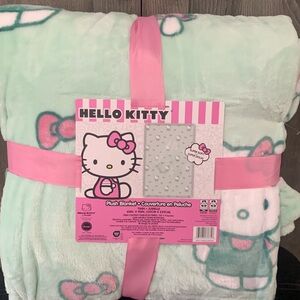 New Hello Kitty Seafoam Green Mushroom & Bows 60 x 90 Plush Twin Soft Blanket